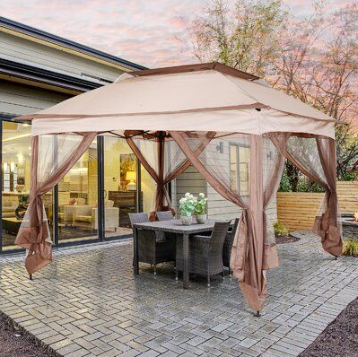 Outdoor Double Roof Waterproof Aluminum Hardtop Patio Gazebo With Mosquito Netting Curtain