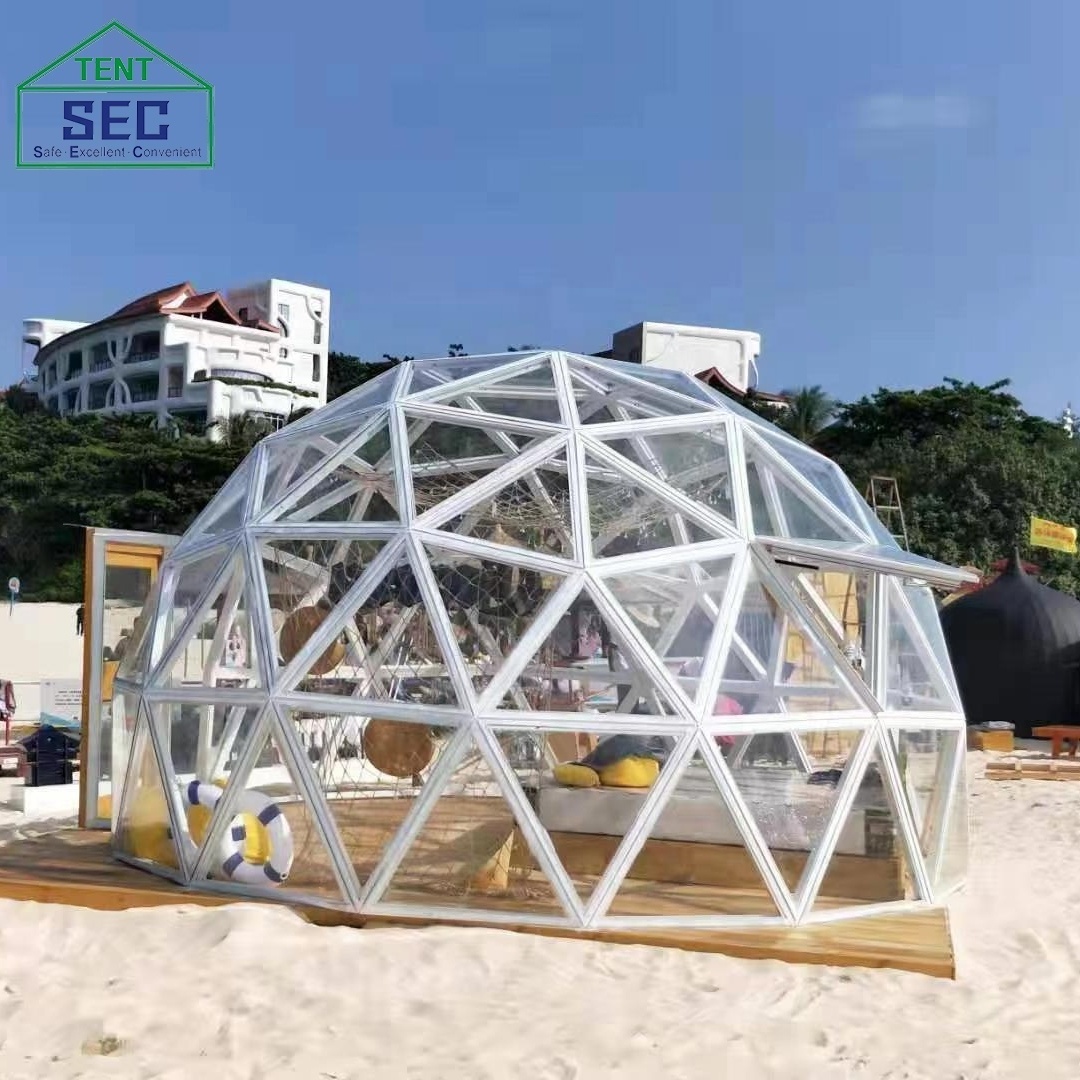 Durable  Luxury Aluminum Framework Geodesic Glass Dome House Tent and Glass Igloo with Glass Window