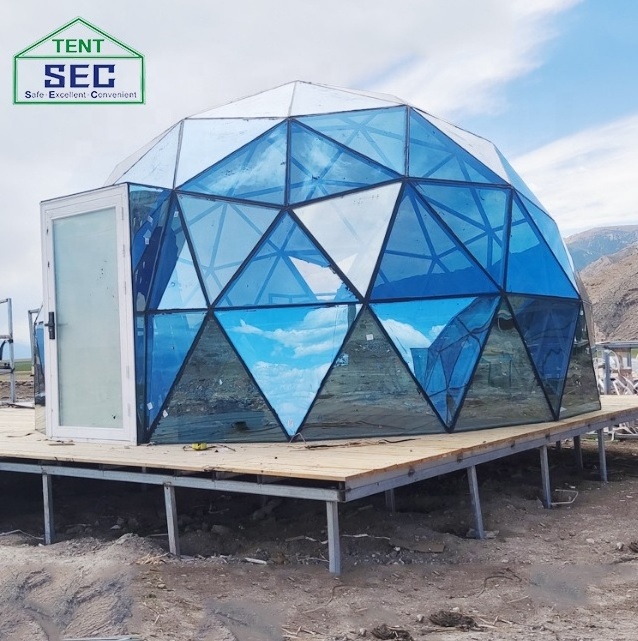 Durable  Luxury Aluminum Framework Geodesic Glass Dome House Tent and Glass Igloo with Glass Window