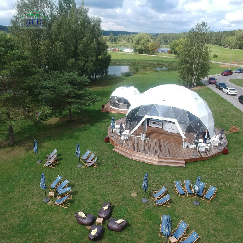 Good Quality Outdoor Hotel Resort Pvc Leisure Round Canvas Geodesic Glamping Dome House Tent