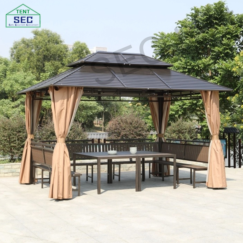 Customized 3x3 3x4 gazebo outdoor steel roof glass gazebo aluminum awning