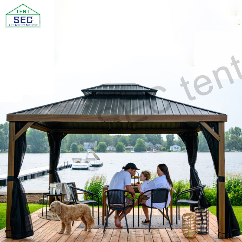 Customized 3x3 3x4 gazebo outdoor steel roof glass gazebo aluminum awning