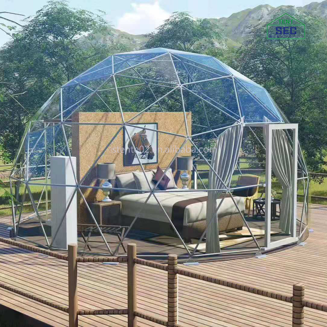 Good Quality Outdoor Hotel Resort Pvc Leisure Round Canvas Geodesic Glamping Dome House Tent