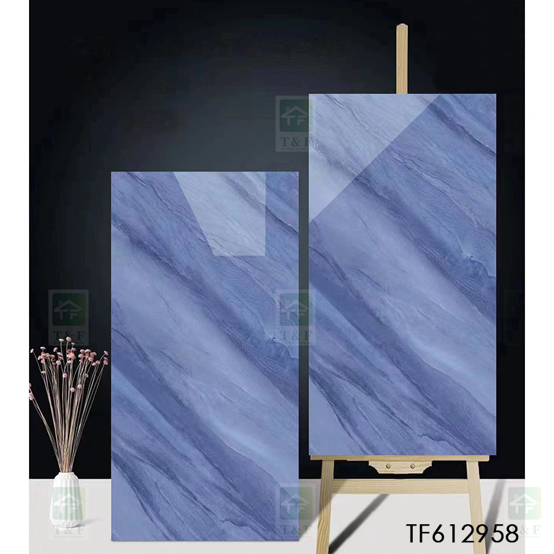 60x120 Full Body Blue Glossy Interior Apartment Glazed Polished Porcelain Marble Floor Wall Tiles