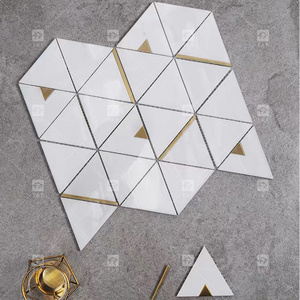 New Arrival Luxury Marble Stone Triangle Mosaic Tiles with Stainless Steel Metal Kitchen Backsplash