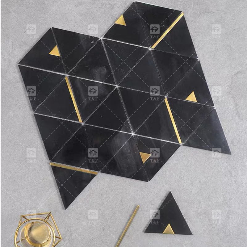 New Arrival Luxury Marble Stone Triangle Mosaic Tiles with Stainless Steel Metal Kitchen Backsplash