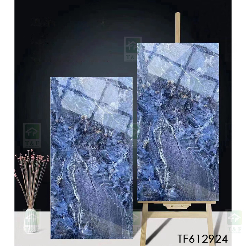 60x120 Full Body Blue Glossy Interior Apartment Glazed Polished Porcelain Marble Floor Wall Tiles