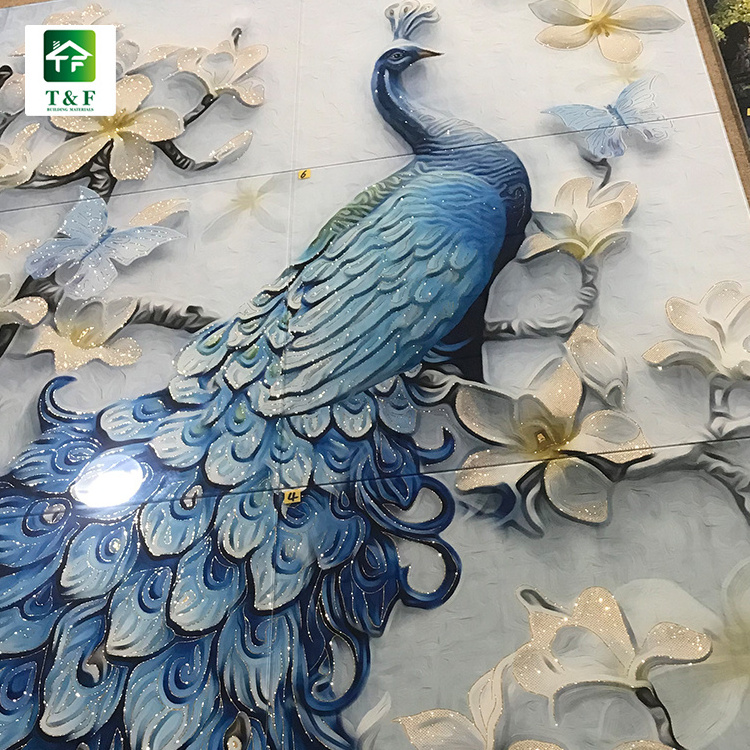 blue peacock look 3d ceramic floor tile prices for bedroom high gloss good sale floor 3d tile price in india