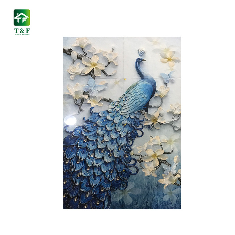 blue peacock look 3d ceramic floor tile prices for bedroom high gloss good sale floor 3d tile price in india