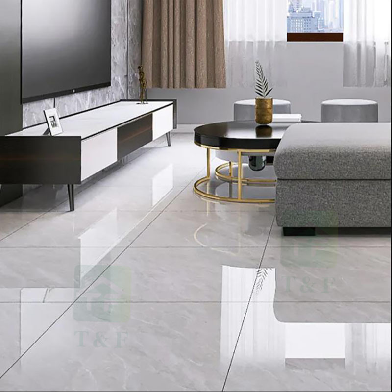 Hot Sale High Glossy Gray Marble Tiles Stone Imitation Texture Full Body Porcelain Glazed Floor Wall Tiles For Living Room