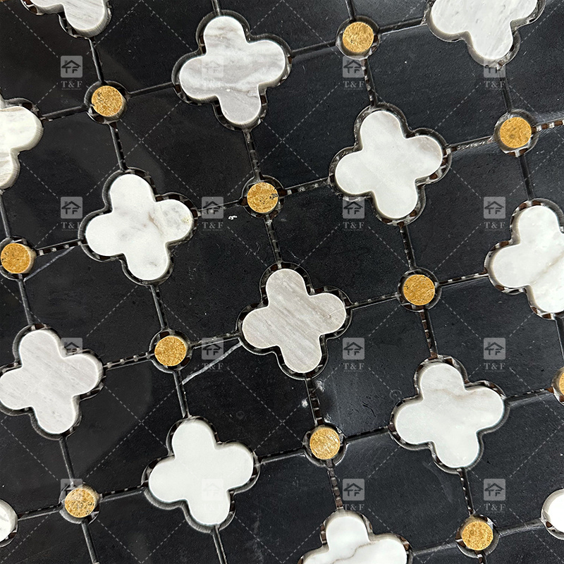 Waterjet Flower Pattern Design Natural Stone Marble Mosaic Kitchen Floor Wall Tiles