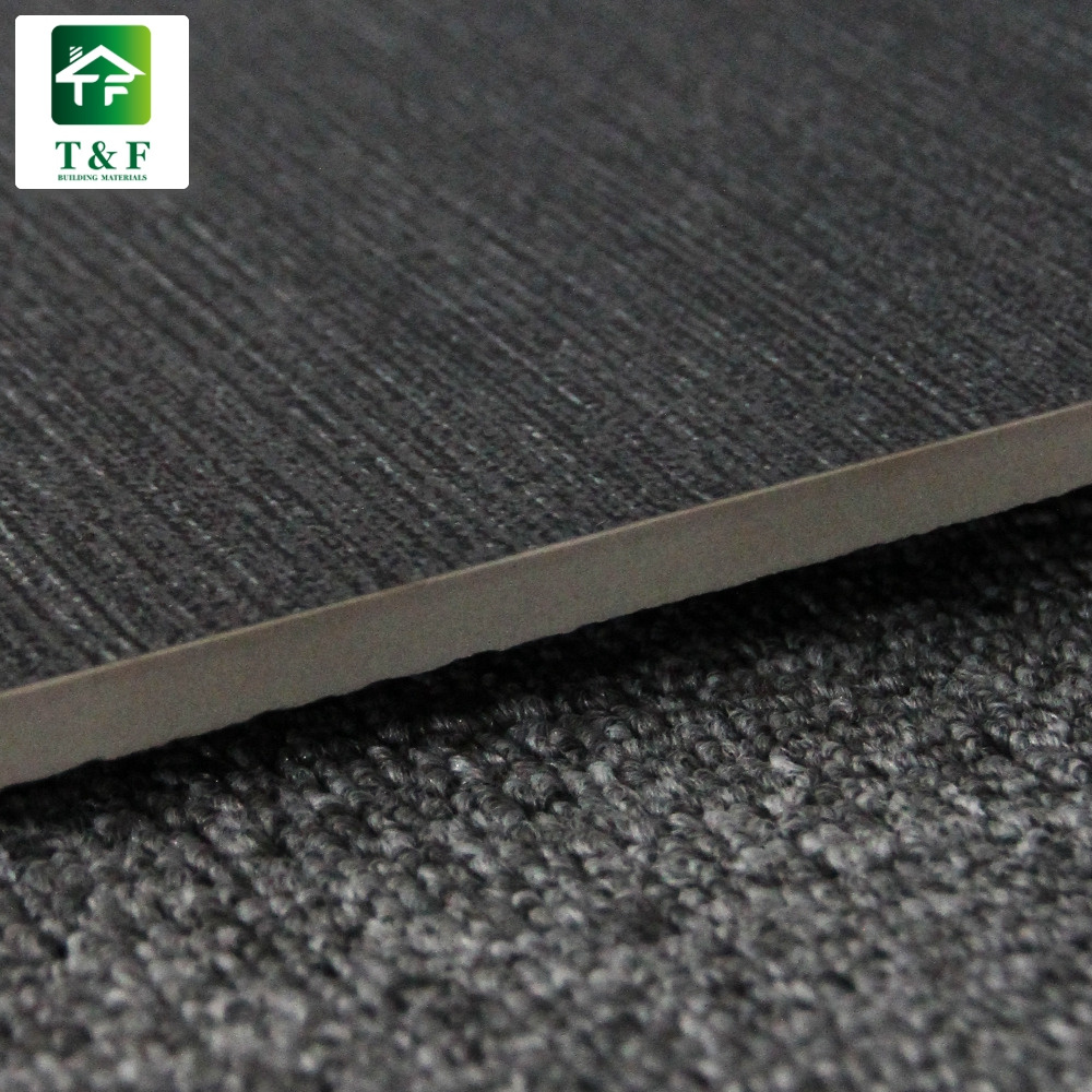 Western Style Black Matte Straight Line Texture Tile Non Slip Ceramic Floor Tile 60 60