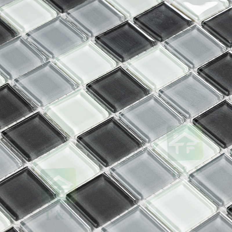 3D Luminous Swimming Pool Mirror Glass Mosaic Tile Bathroom Decoration Black And Grey Glass Mosaic Tile