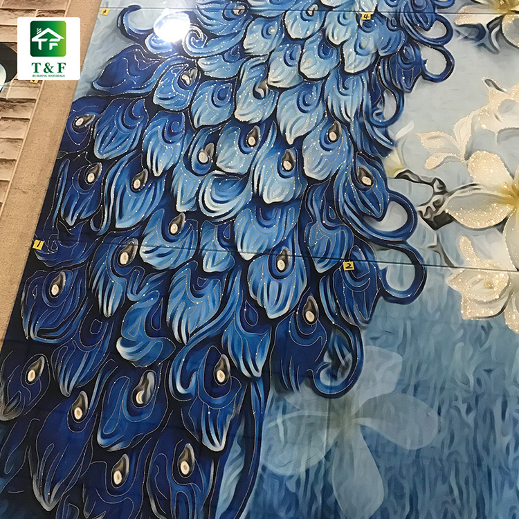 blue peacock look 3d ceramic floor tile prices for bedroom high gloss good sale floor 3d tile price in india