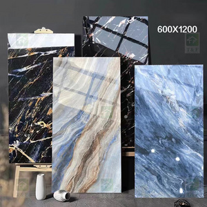 60x120 Full Body Blue Glossy Interior Apartment Glazed Polished Porcelain Marble Floor Wall Tiles