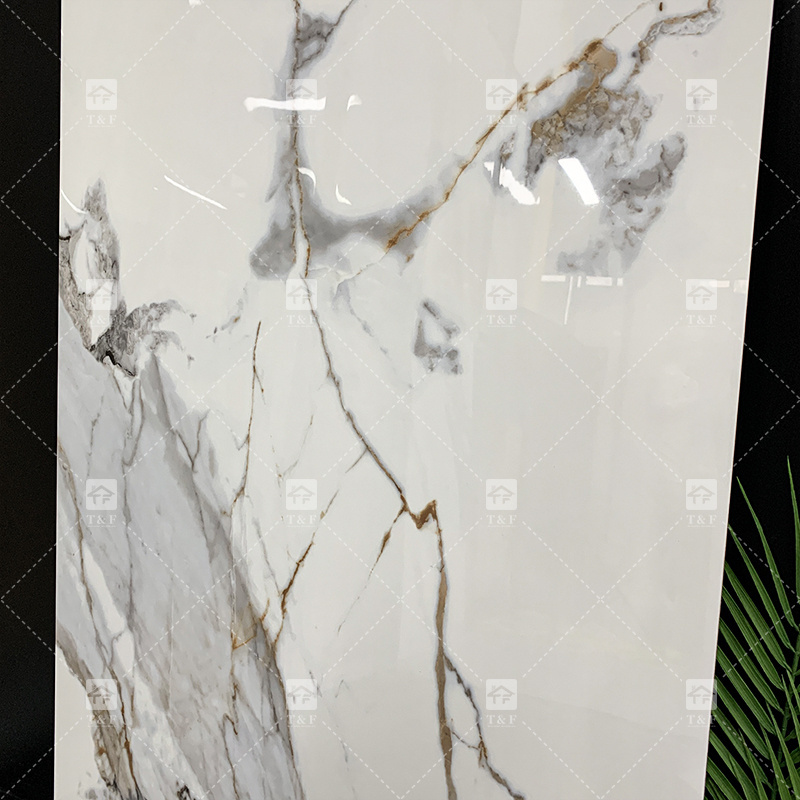 Luxury Marble Carreaux Look Gold Veins Large Format Porcelain Tile 12x24 Calacatta Marble Stone Slab For Interior Use