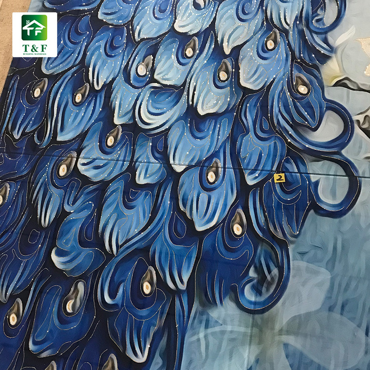 blue peacock look 3d ceramic floor tile prices for bedroom high gloss good sale floor 3d tile price in india