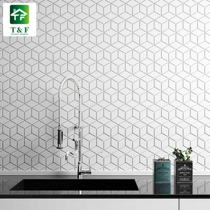 Pure Glossy White Rhombus Mosaic Kitchen Tile Backsplash Art Style Irregular Diamond Shaped Gloss White Mosaic Ceramic Tile