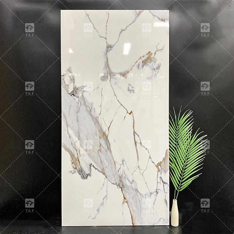 Luxury Marble Carreaux Look Gold Veins Large Format Porcelain Tile 12x24 Calacatta Marble Stone Slab For Interior Use