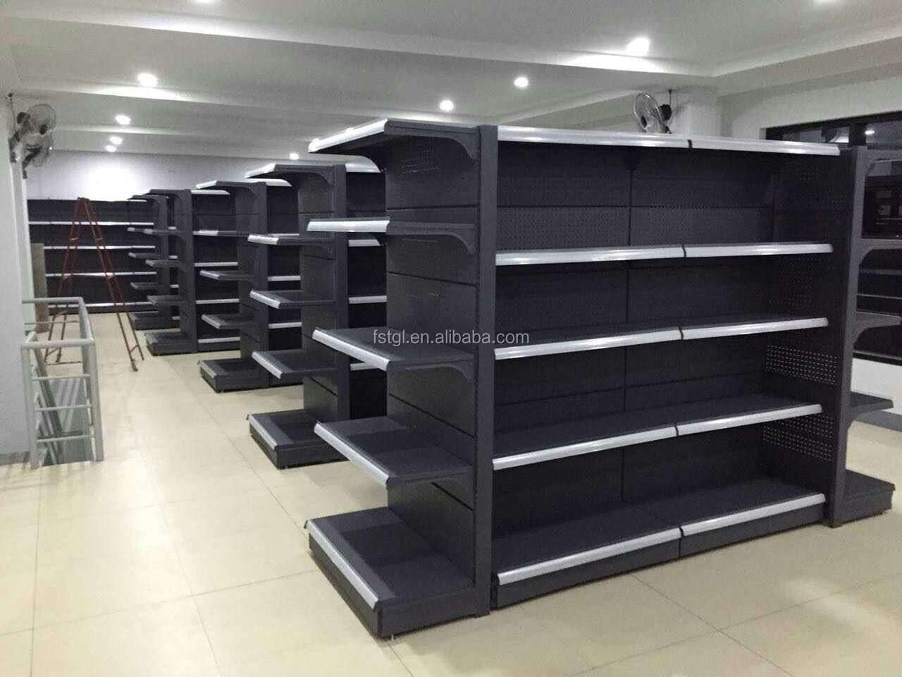 Heavy Duty Single Sided Commercial Display Racks Supermarket Gondola Shelving