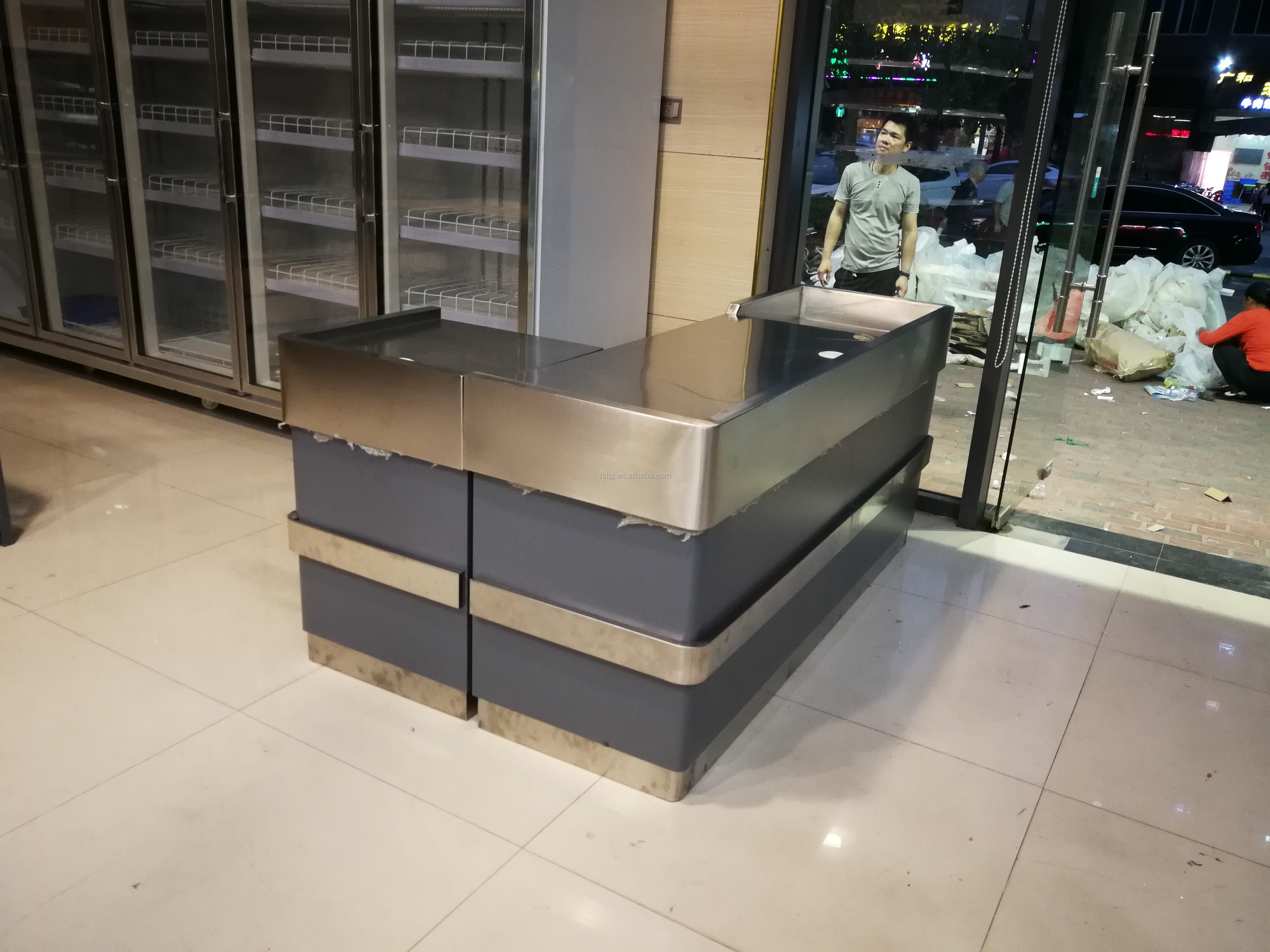 Supermarket cashier tables bill checkout counter dimensions cash desk design