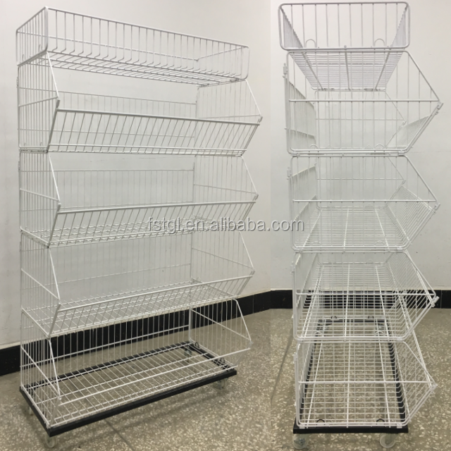 5-Tier Metal Wire Basket Light Duty Snack Display Stand for Storing Candy Potato Chips and Snacks for Supermarkets