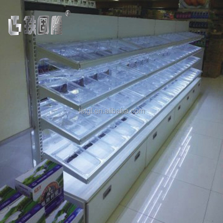 Retail store supermarket snacks candy dry fruit shelf