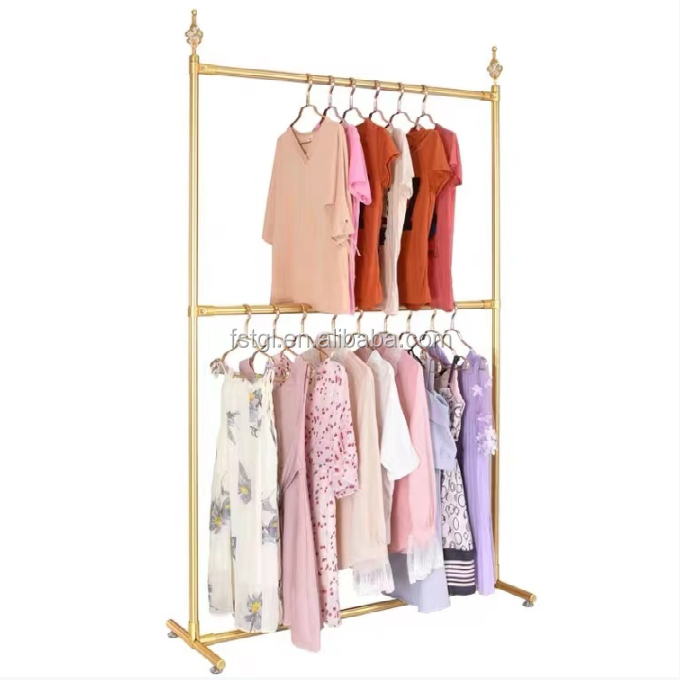 Gold Supplier luxury style clothes fittings retail shop rolling garment rack