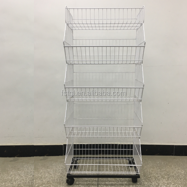 5-Tier Metal Wire Basket Light Duty Snack Display Stand for Storing Candy Potato Chips and Snacks for Supermarkets