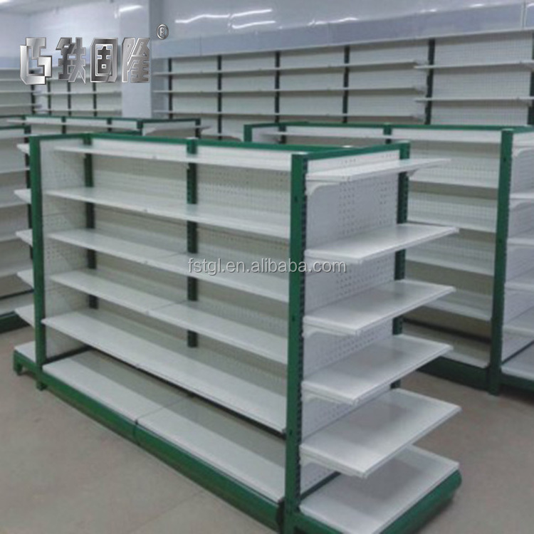 Hot sale retail store rack fittings gondola shelving with pegboard back panel