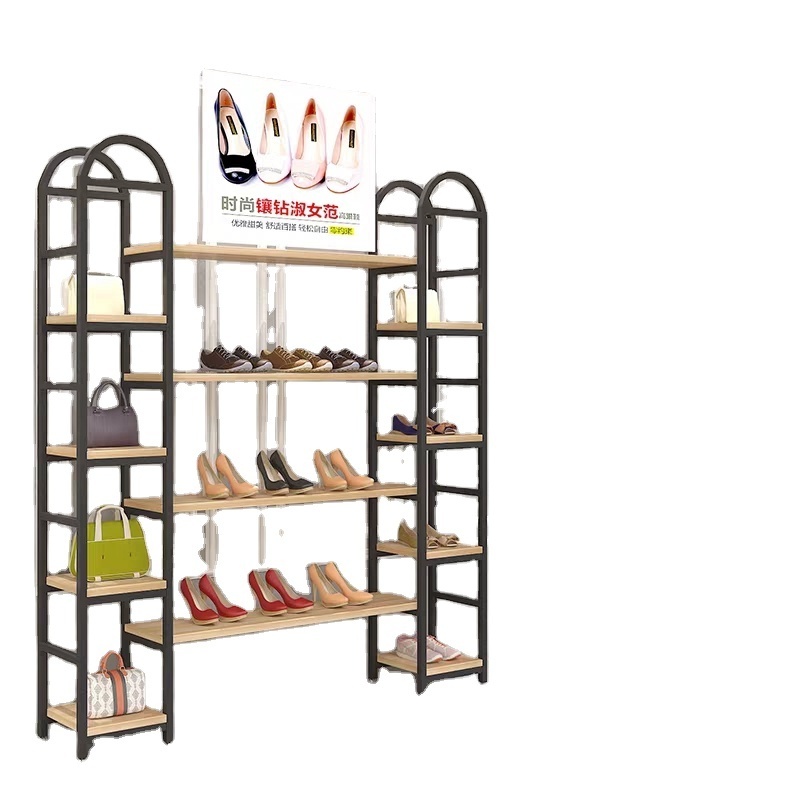 Interior Design Metal Gold Shoe Rack For Shoes Showroom Wall Mounted Display