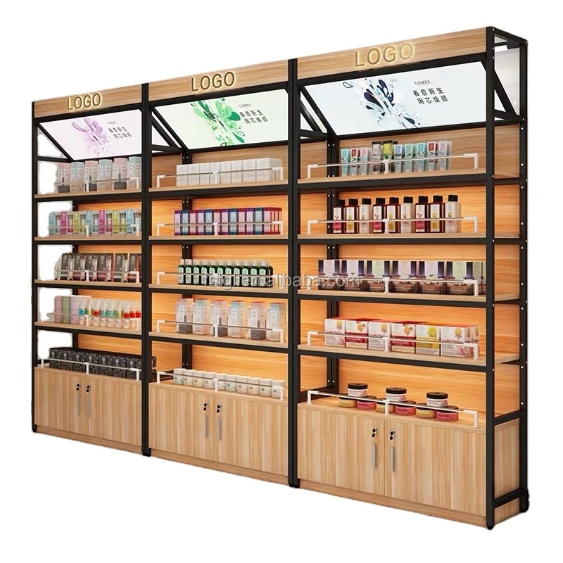 Wholesale steel wood convenience store display shelf cosmetics store shelves