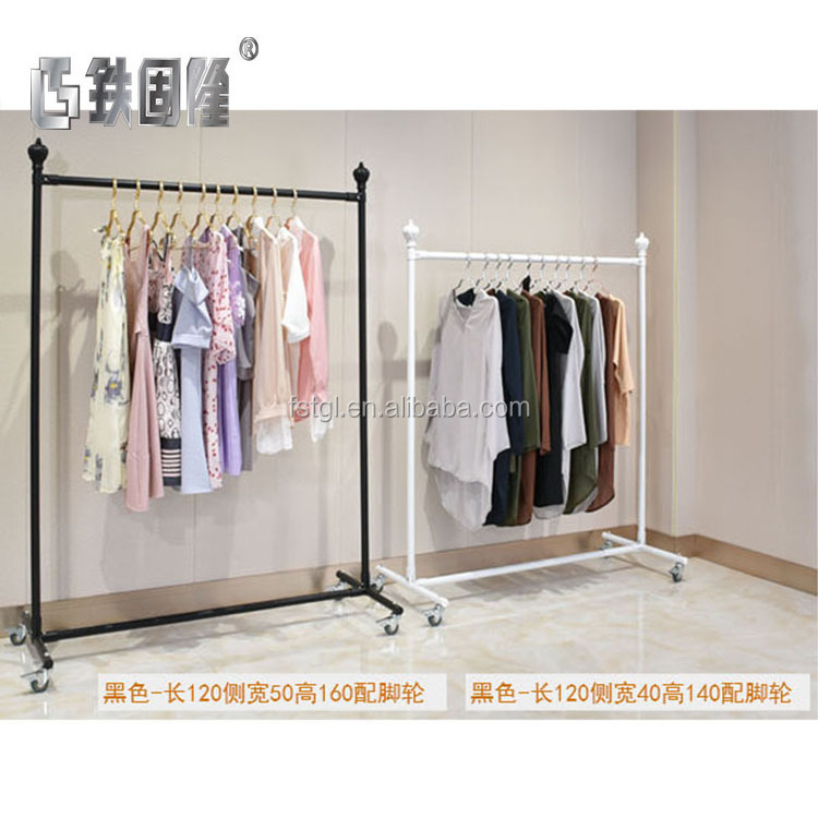 Economic Black Steel Garment Display Racks with Wheels for Moving in Stores Shops Supermarkets Clothing Stores