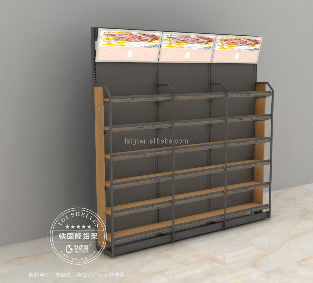 Wholesale steel wood convenience store display shelf cosmetics store shelves