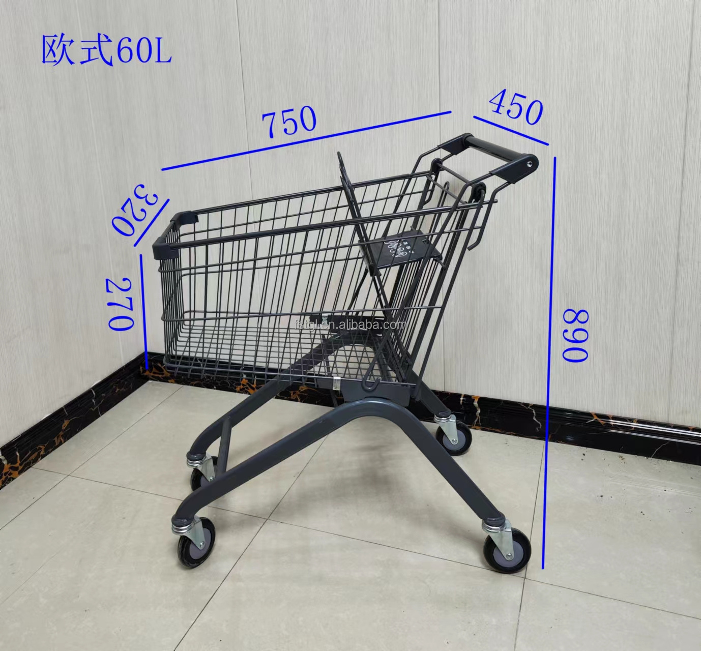 150L Supermarket shopping trolley carts with single baby seat