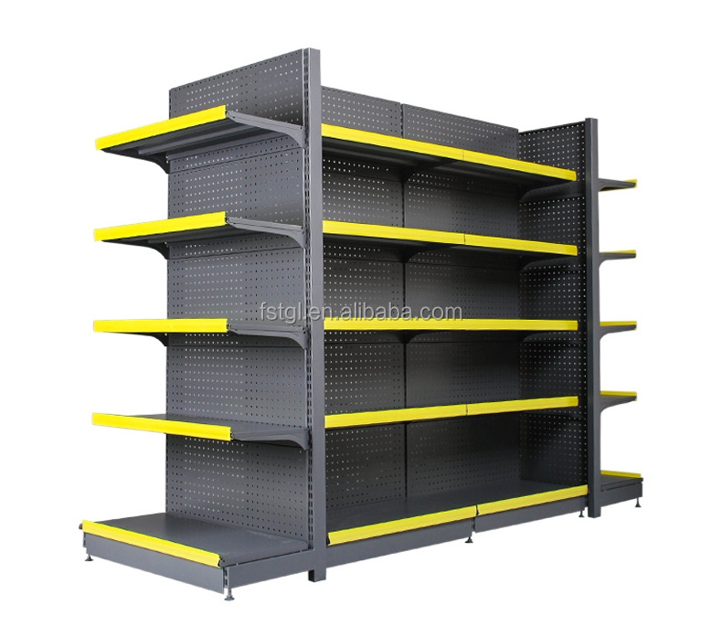 Heavy Duty Single Sided Commercial Display Racks Supermarket Gondola Shelving