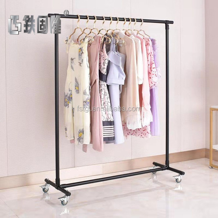 Economic Black Steel Garment Display Racks with Wheels for Moving in Stores Shops Supermarkets Clothing Stores