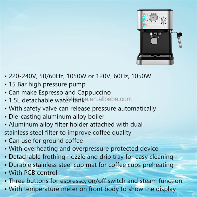 Thema Factory CKD SKD PCB Control Pressure Meter Clock 15bar  Cappuccino Espresso Coffee Maker Machine With Milk Foam Froth