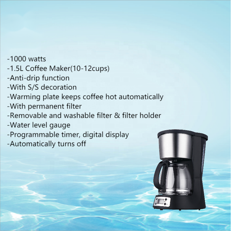 Thema Digital Timer Programable Control Automatic Anti Drip 1000W Keep Warm 1.8L 12  15 Cup Glass Pot Drip Coffee Maker