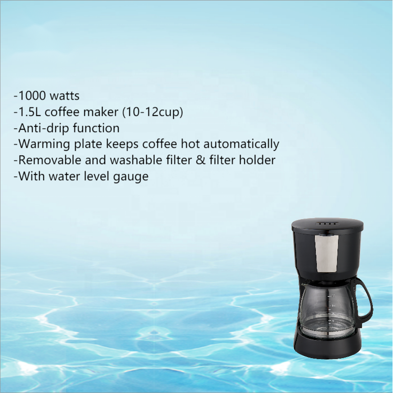 Thema Hot Sale Electrical Plastic Kepp Warm Function 100W 1.5L 10-12 Cup High Temperature Glass Jar Anti Drip Coffee Maker