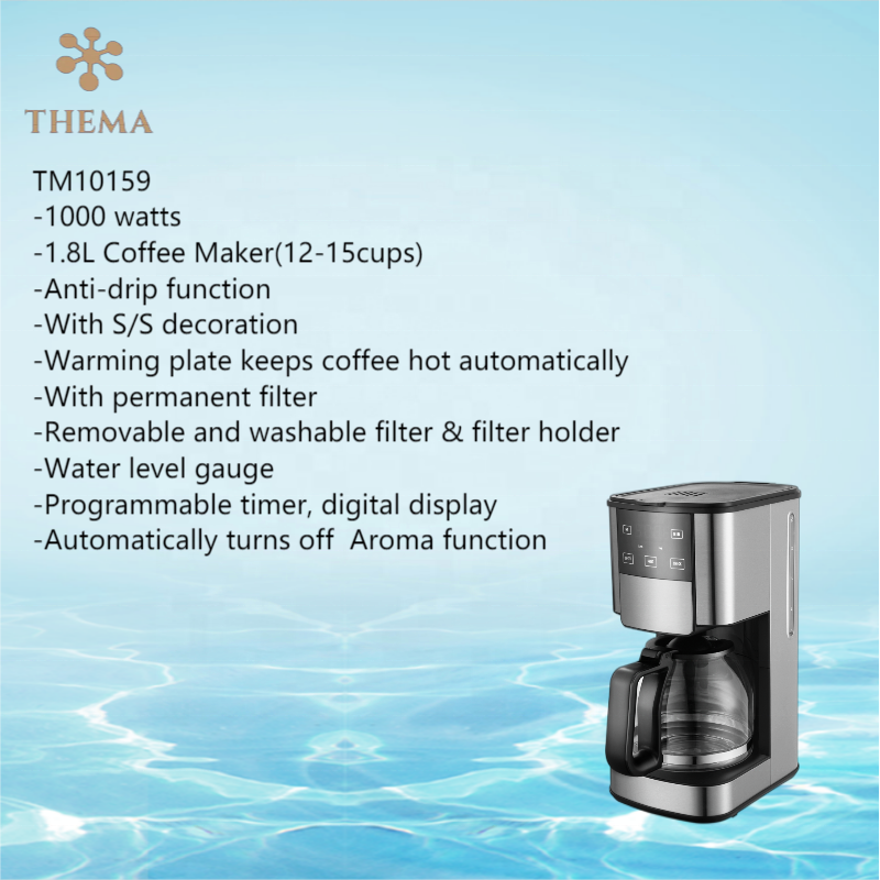 Thema CKD SKD Automatic Keep Warm Aroma Programmable 1.8L 12 Cup 15 Cup Glass Coffee Pot Touch Sensor Anti Drip Coffee Maker