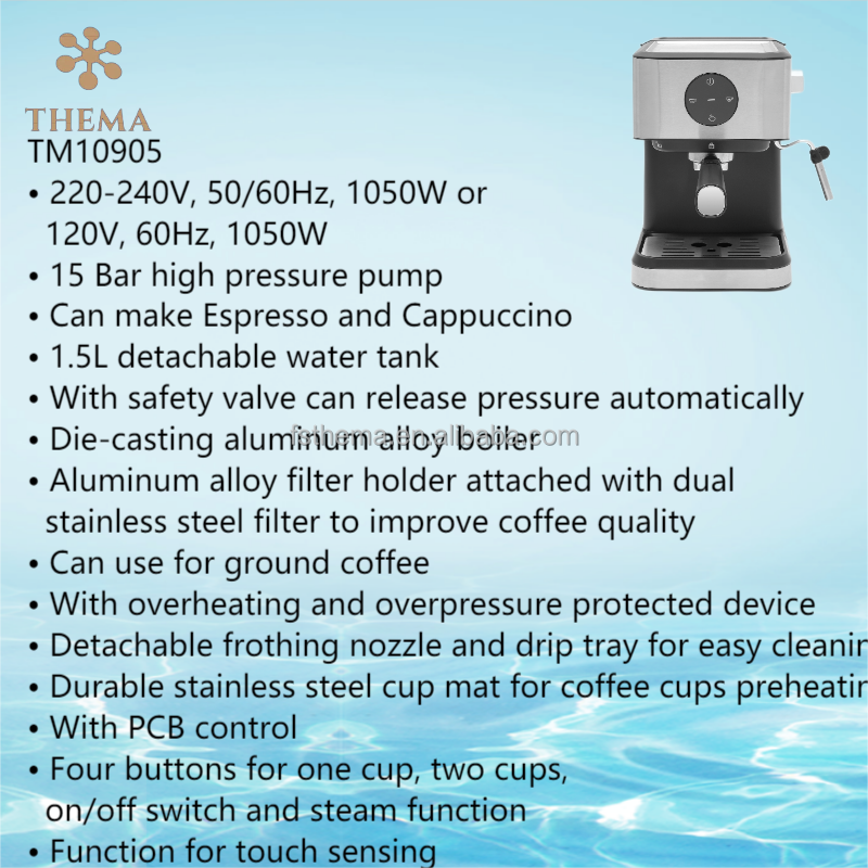 Thema Factory Direct CKD SKD Touch Sensor Control 20bar High Pressure Espresso Coffee Maker Machine With Milk Foam Froth