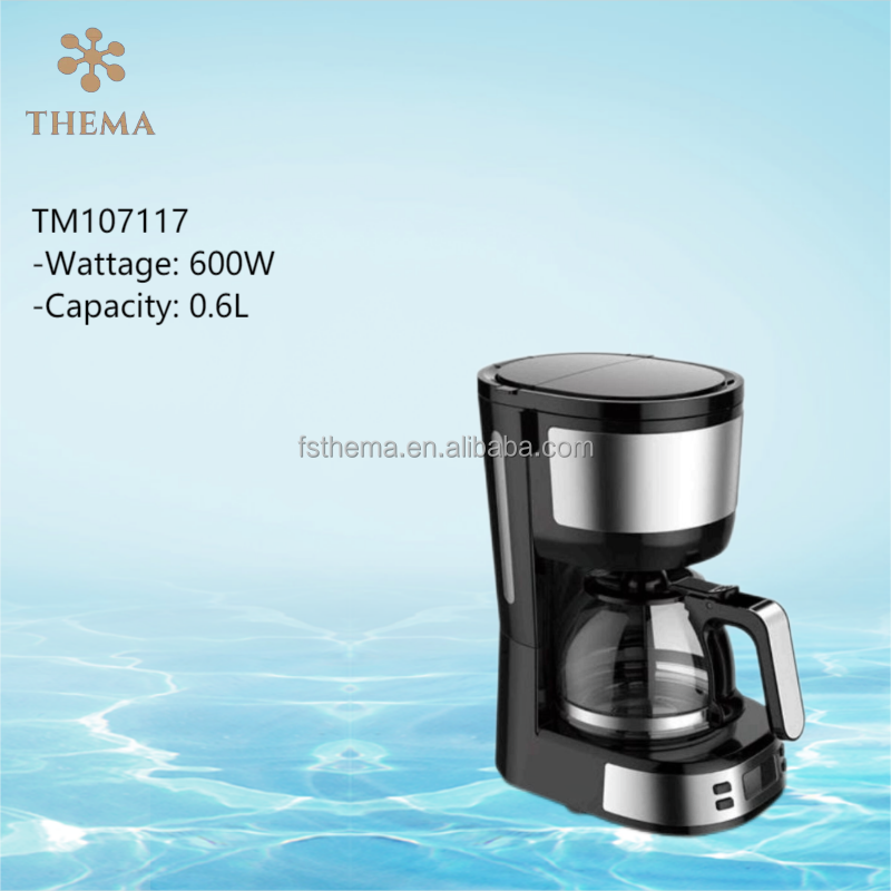 Stainless Steel 0.6L 5 Cup High Temperature Glass Jar Low Wattage Energy Save Digital Electrical  Anti Drip Coffee Maker