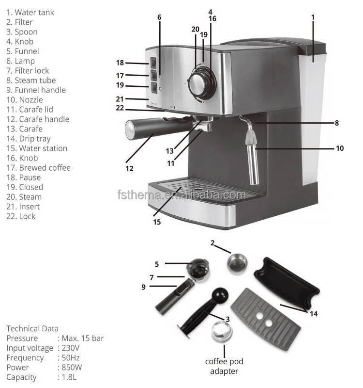 Thema CKD SKD Low Price High Pressure Pod Ground Cappuccino Espresso Coffee Machine Maker With Milk Foam Froth Maker