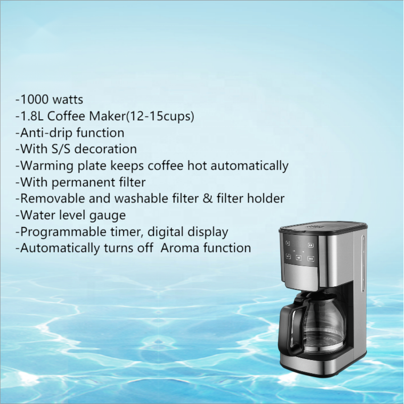 Thema New Digital Timer Automatic Keep Warm Aroma Programmable 1.8L 12-15 Cup Glass Pot Touch Sensor Anti Drip Coffee Maker