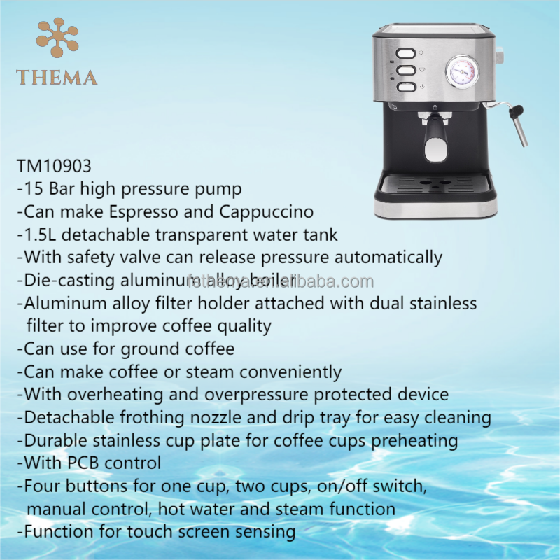 Thema CKD SKD PCB Control Pressure Meter Clock 20bar Espresso Cappuccino Coffee Maker Machine With Milk Foam Froth