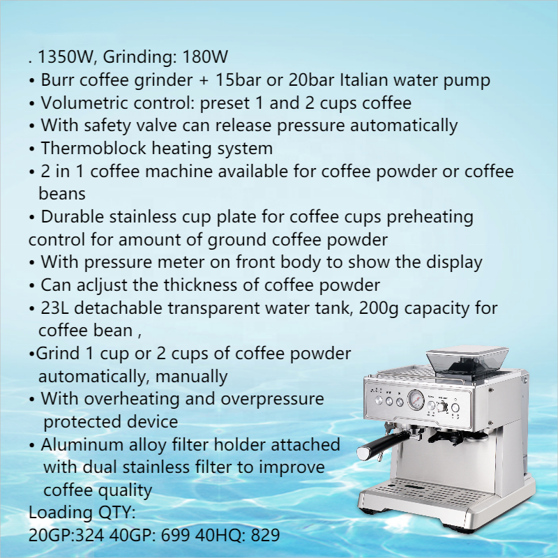 Thema Stainless 15 BAR Italian Pump 3 in 1 Bean To Coffee Automatic Espresso Machine Coffee Maker With Grinder Milk Frother