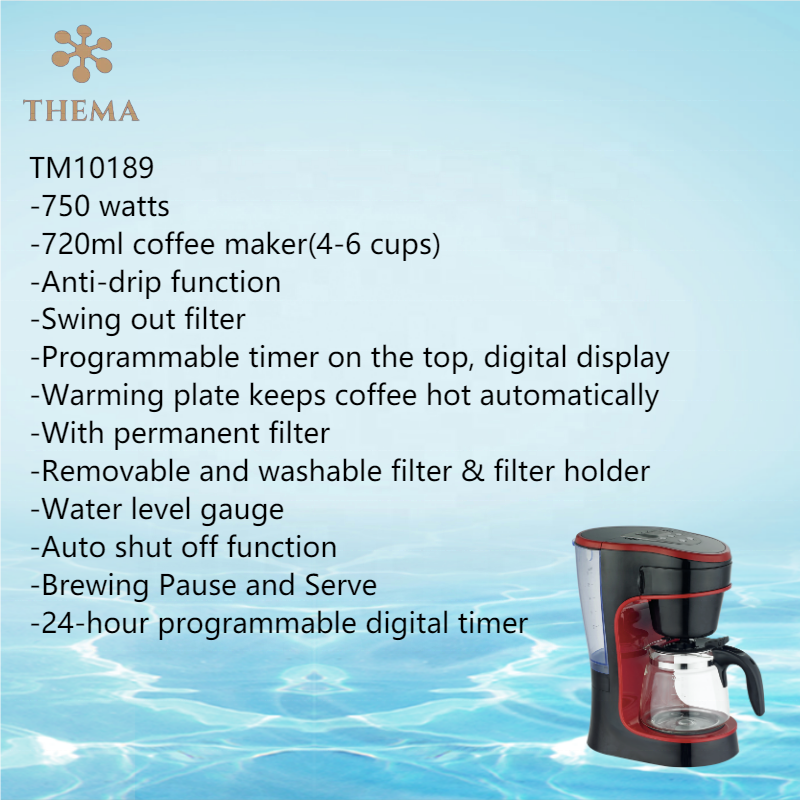 Thema CKD SKD Digital Timer Automatic Anti Drip 750W Keep Warm 720ML 4-6 Cup Glass Pot Drip 2in1 Tea Brewer Coffee Maker