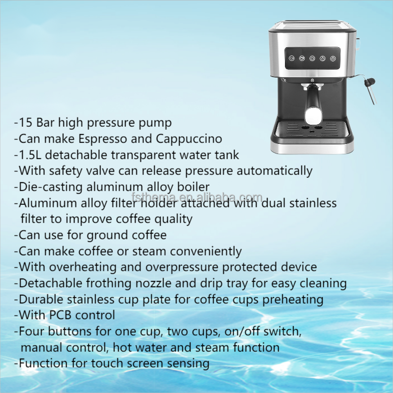 Thema CKD SKD Stainless Steel Touch Sensor Control 20bar High Pressure Espresso Coffee Maker Machine With Milk Foam Froth