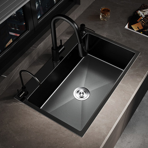 Multifunction kitchen sinks 304 stainless steel kitchen sink faucet modern black single bowl kitchen sink set